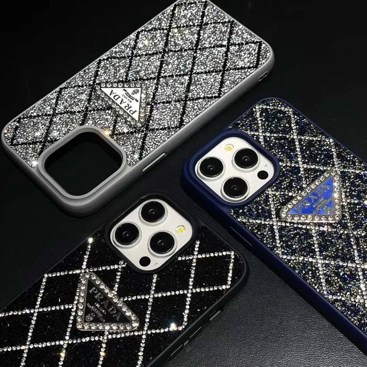 Prada Phone Case with Sparkling Rhinestones For iPhone 17/ 16 / 15 / 14