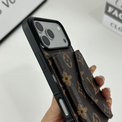 Classic Leather Monogram iPhone Case With Wallet Big Printing