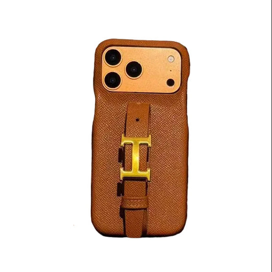 HRM Grain Leather Case with Gold H Buckle Strap