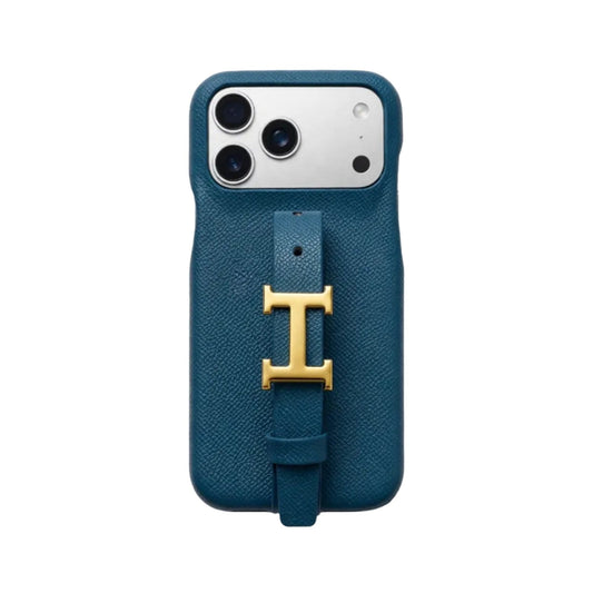 HRM Grain Leather Case with Gold H Buckle Strap for iPhone 13-18 Pro & Pro Max