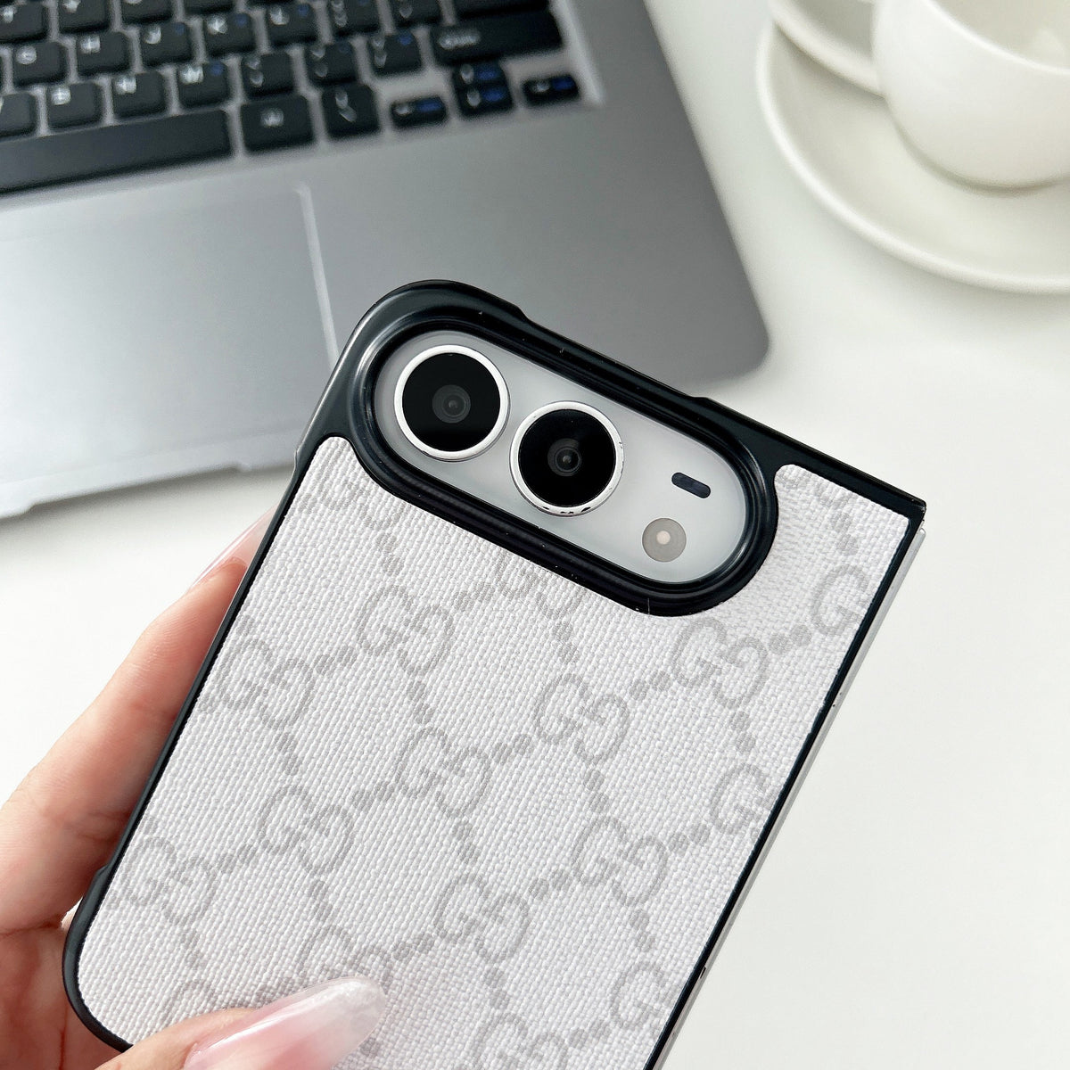 Luxury GG Classic Leather Monogram Case for iPhone Duo