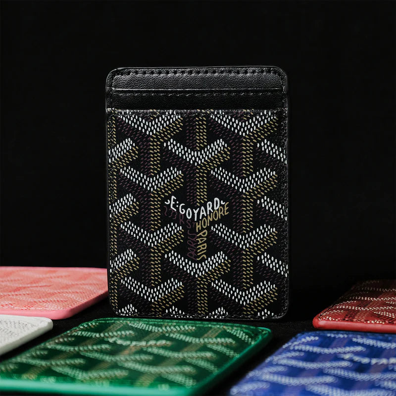 Premium Classic Black magnetic MagSafe card holder with a luxurious geometric pattern
