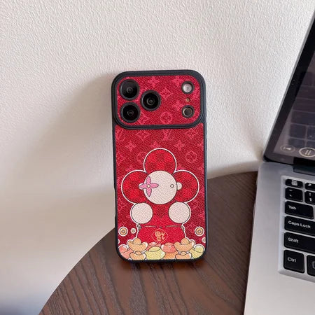 Luxury Monogram Floral Mascot Phone Case for iPhone 13-17