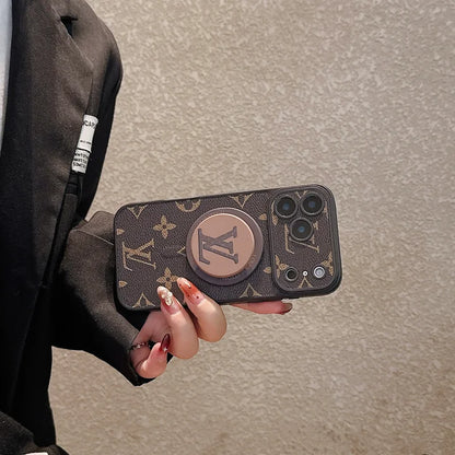 Luxury Monogram Leather Magsafe Phone Case Stand Function for iPhone 12-17 Series