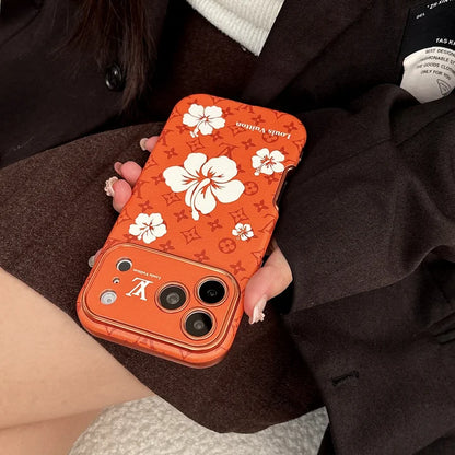 Orange Louis Vuitton Case Decorated with Beautiful Floral Patterns for iPhone 12-17 Series