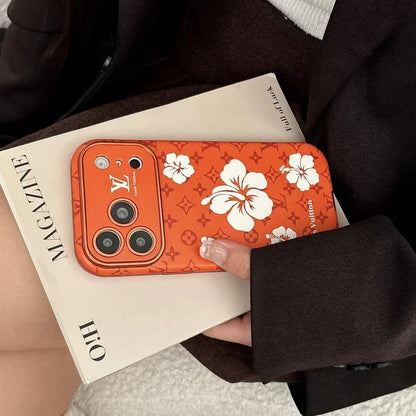 Orange Louis Vuitton Case Decorated with Beautiful Floral Patterns for iPhone 12-17 Series