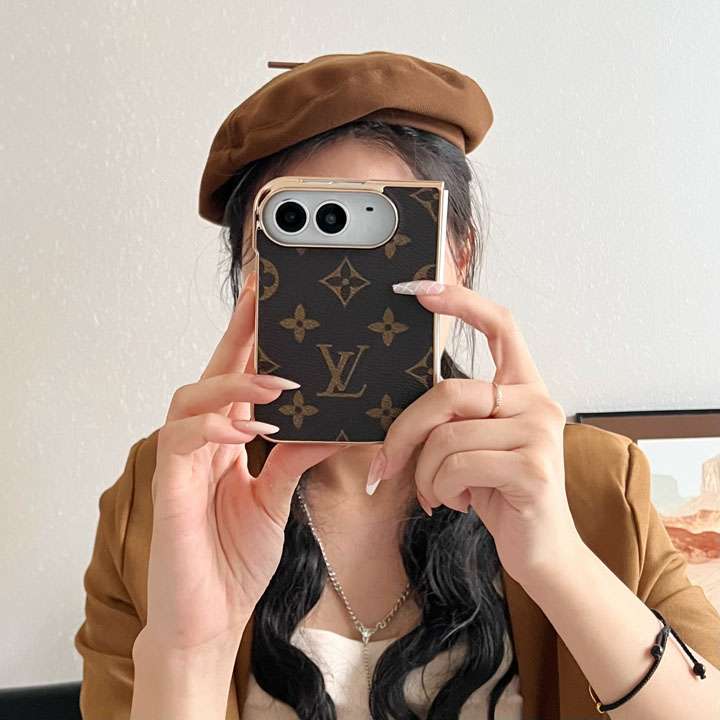 Premium Monogram Leather Folding Case with Gold Trim for iPhone Duo