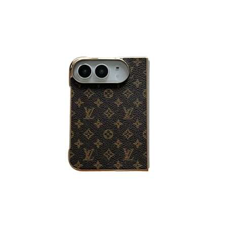 Premium Monogram Leather Folding Case with Gold Trim for iPhone Duo