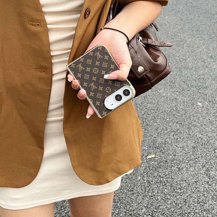 Premium Monogram Leather Folding Case with Gold Trim for iPhone Duo