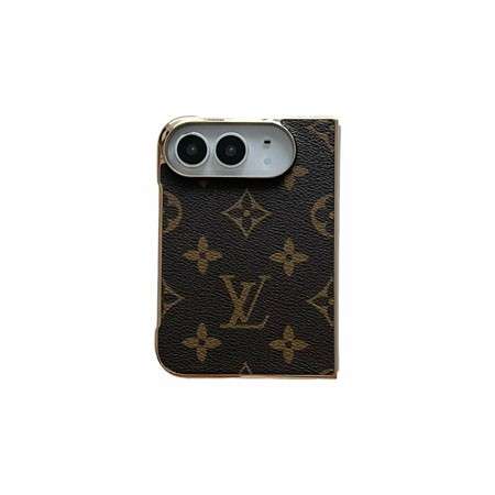 Premium Monogram Leather Folding Case with Gold Trim for iPhone Duo