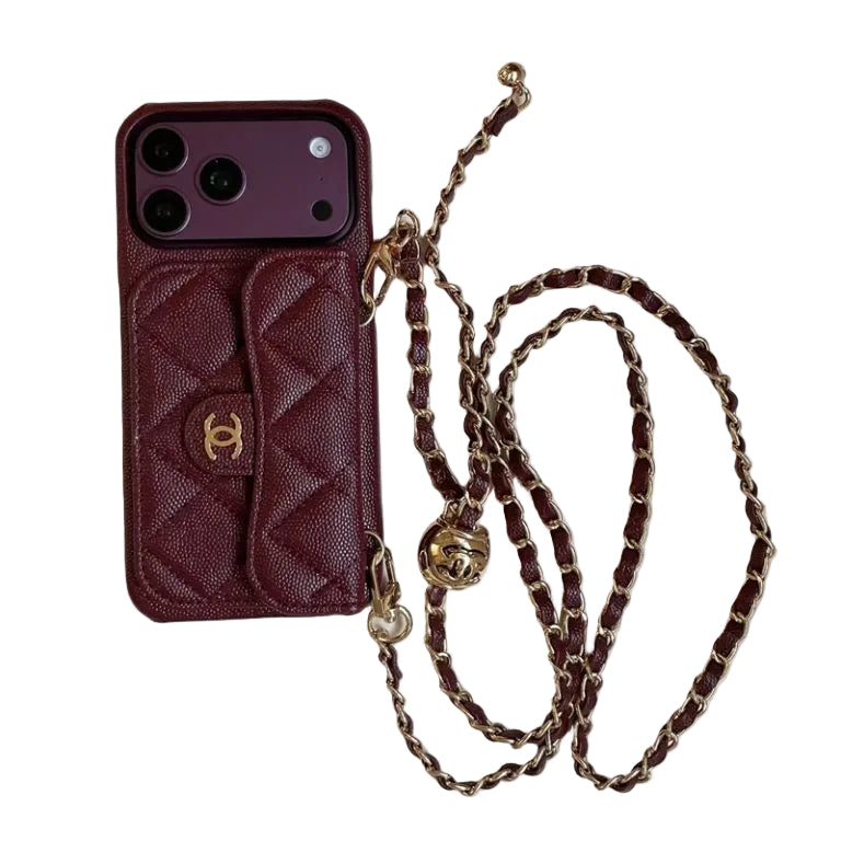 burgundy Leather Crossbody Wallet Case for iPhone 13-18 Pro & Pro Max