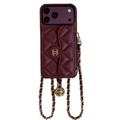 burgundy Leather Crossbody Wallet Case for iPhone 13-18 Pro & Pro Max
