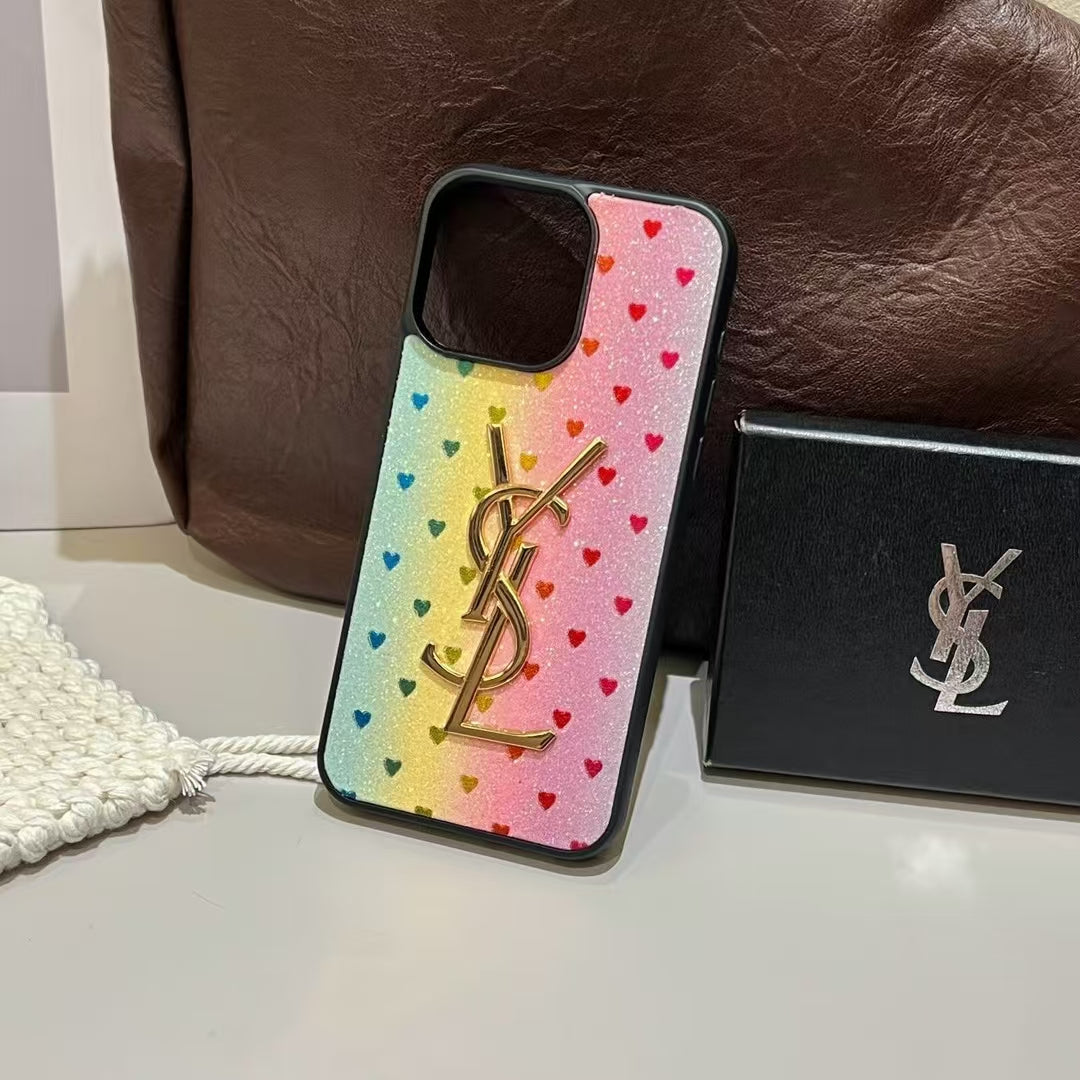 YSL Electroplated Monogram Label Shiny Apple iPhone Case theroxymob