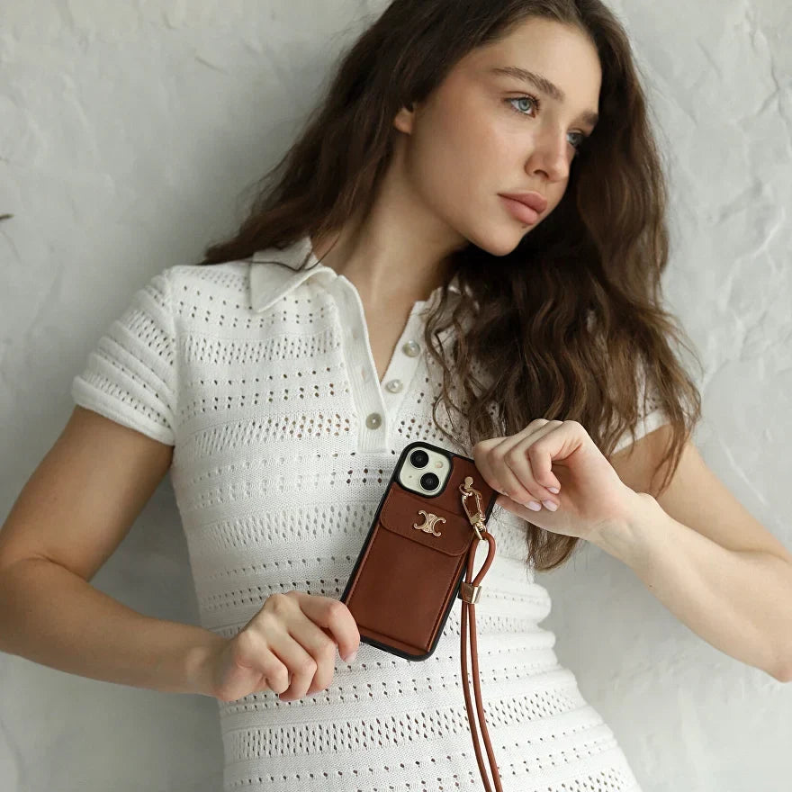 Classic Celine iPhone Case Single Crossbody Brown for iPhone 12-18 Pro & Pro Max
