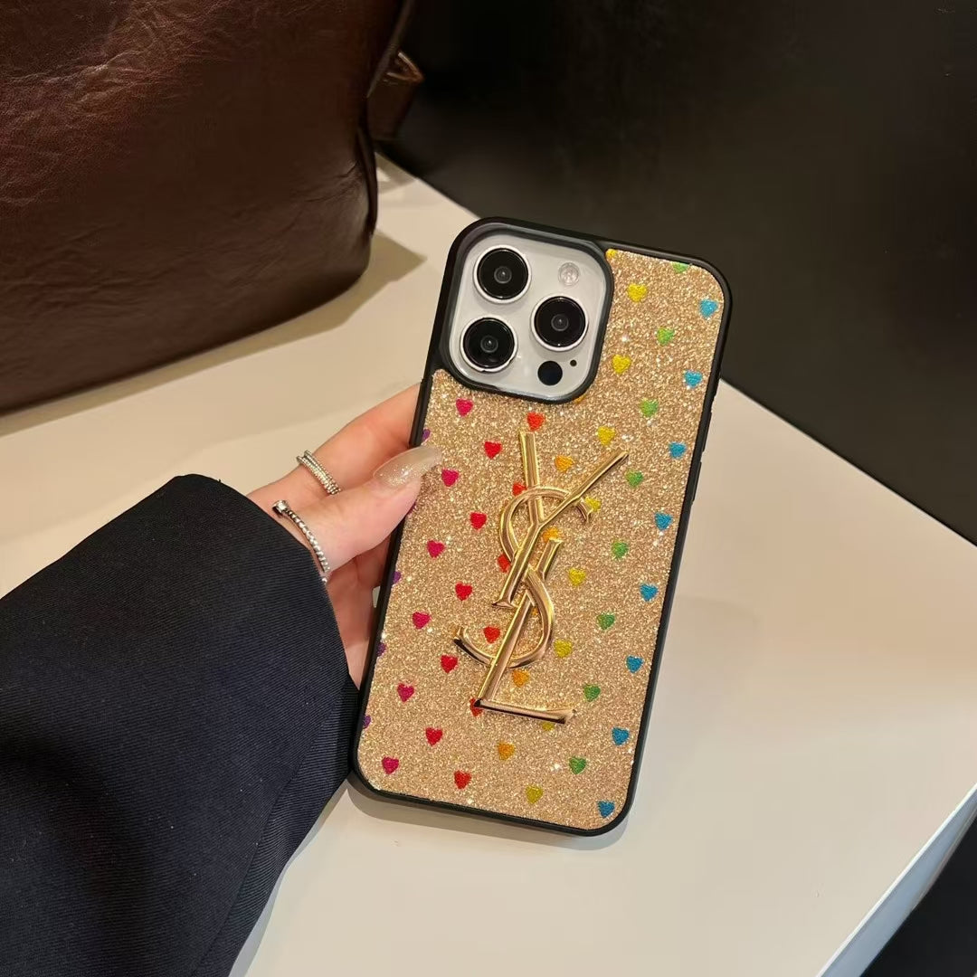 YSL Electroplated Monogram Label Shiny Apple iPhone Case theroxymob