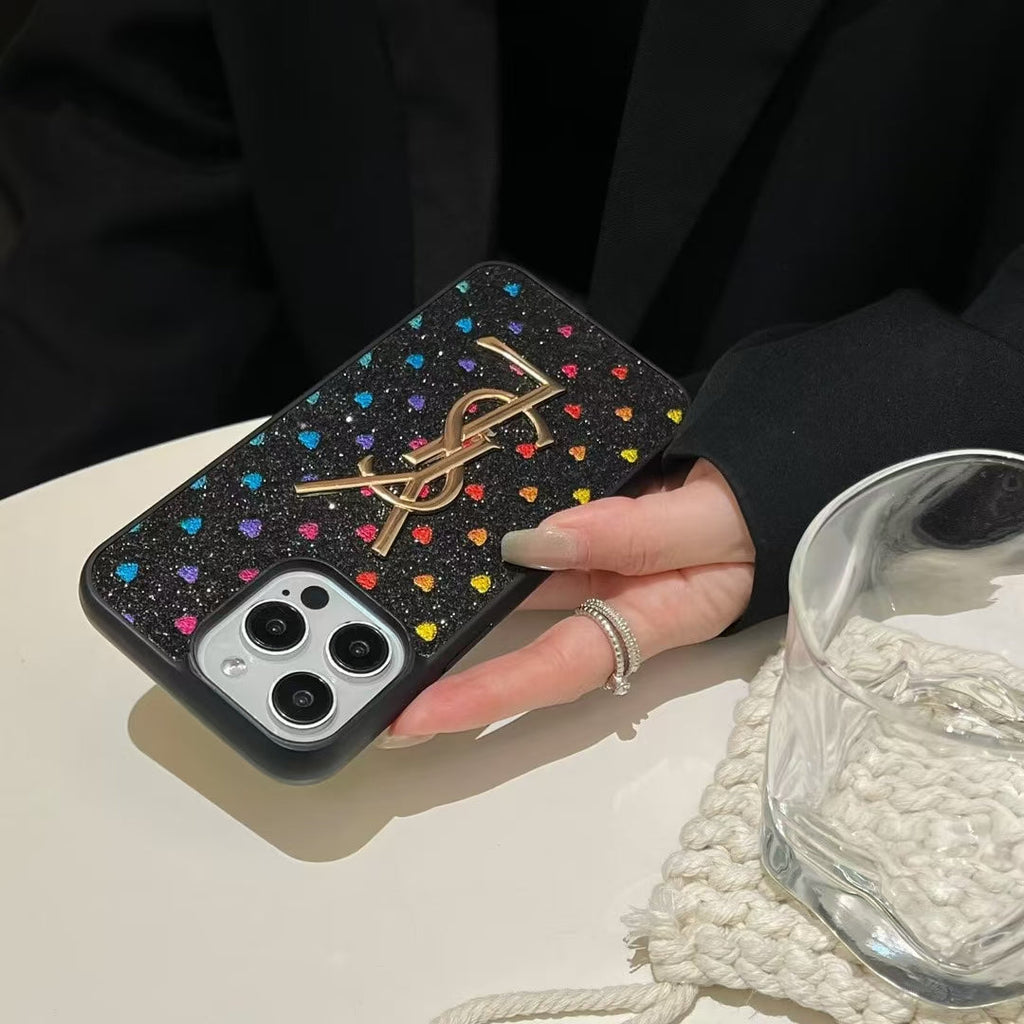 YSL Electroplated Monogram Label Shiny Apple iPhone Case theroxymob