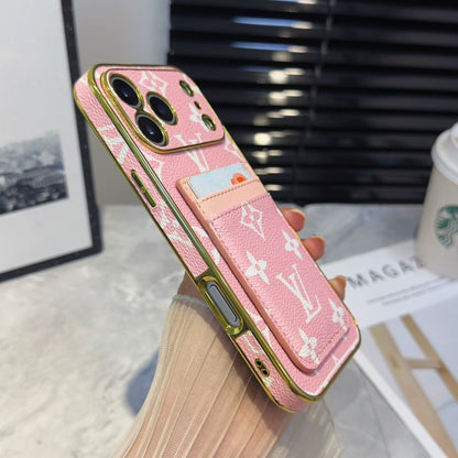 Lv Luxury Phone Case with Card Holder For iPhone 12-17 Series