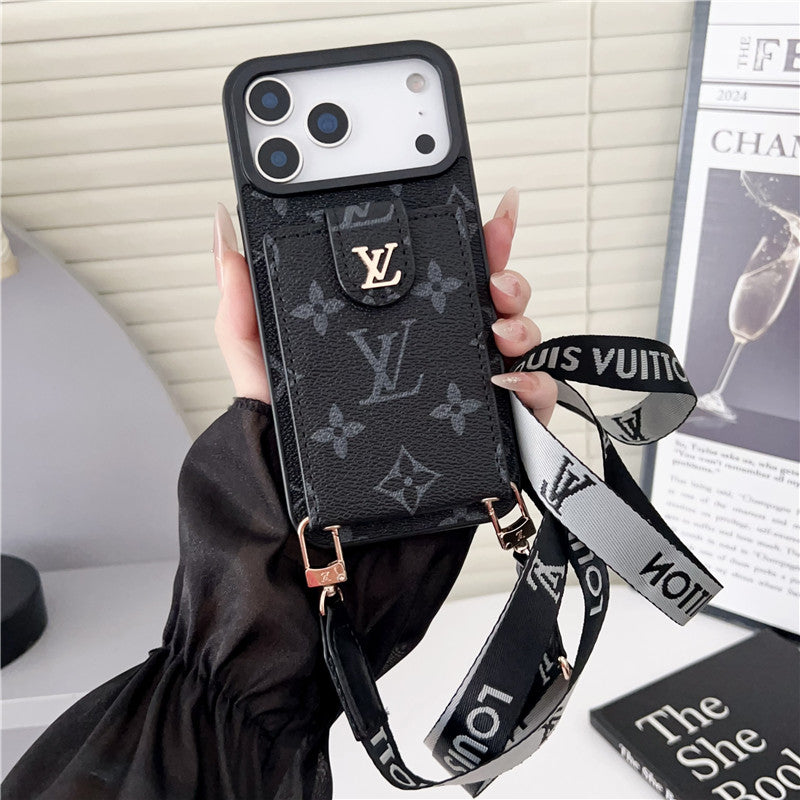 Lv Leather Card Holder Case Crossbody for iPhone 17/ 16/ 15/ 14