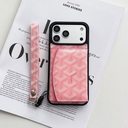Luxury GYD Pattern Tri-Fold Wallet Phone Case with Matching Wristlet Strap