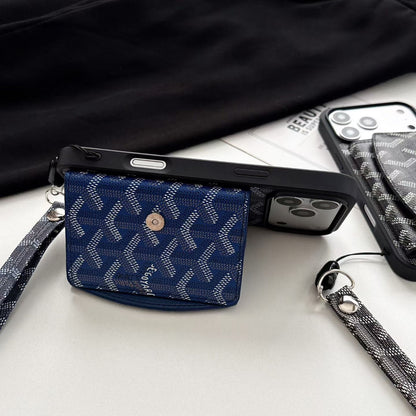 Luxury GYD Pattern Tri-Fold Wallet Phone Case with Matching Wristlet Strap