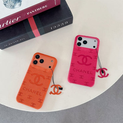 CHN Monogram Stamped Leather Case with CC Ring Charm