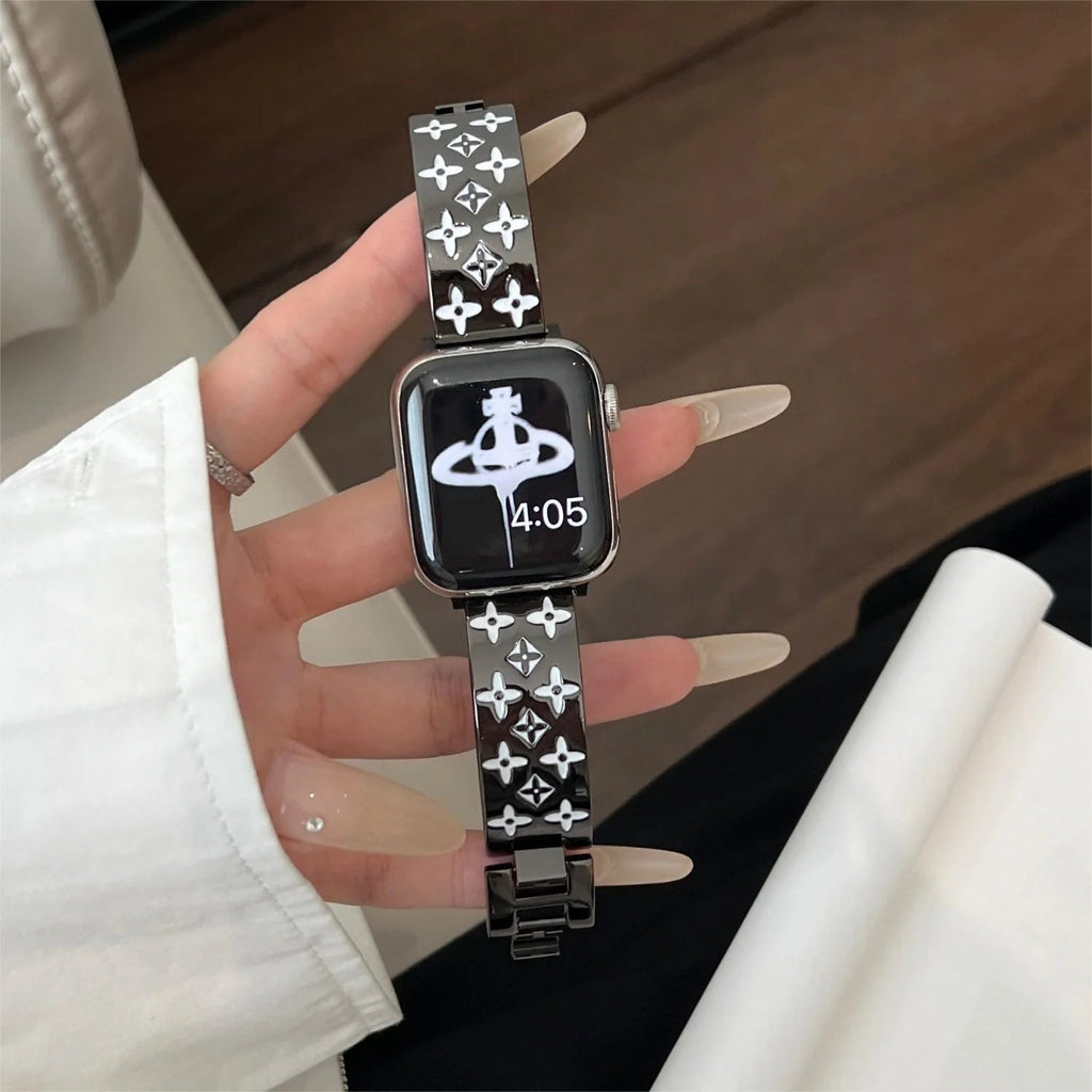 EMBOSSED METAL APPLE WATCH STRAP Roxy New 2