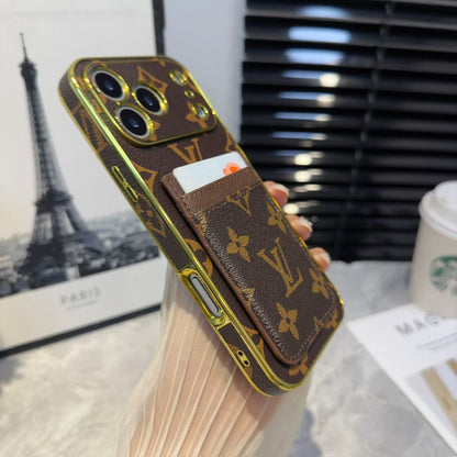 Lv Luxury Phone Case with Card Holder For iPhone 12-17 Series