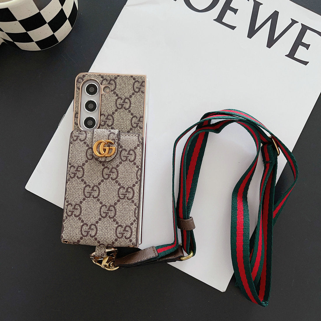 LUXURY ELECTROPLATING MONOGRAM CARD HOLDER CROSSBODY SAMSUNG Z FOLD CASE Roxy New