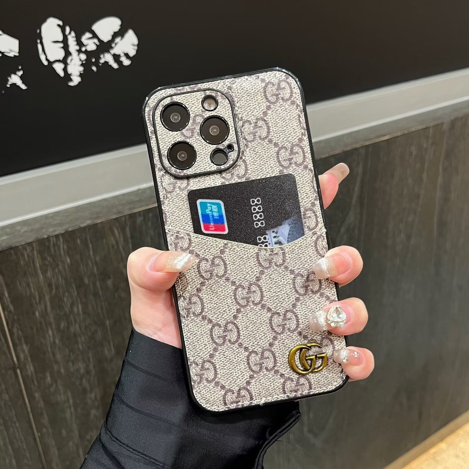 CLASSIC CANVAS LEATHER MONOGRAM BACK CARD APPLE PHONE CASE Roxy New 2