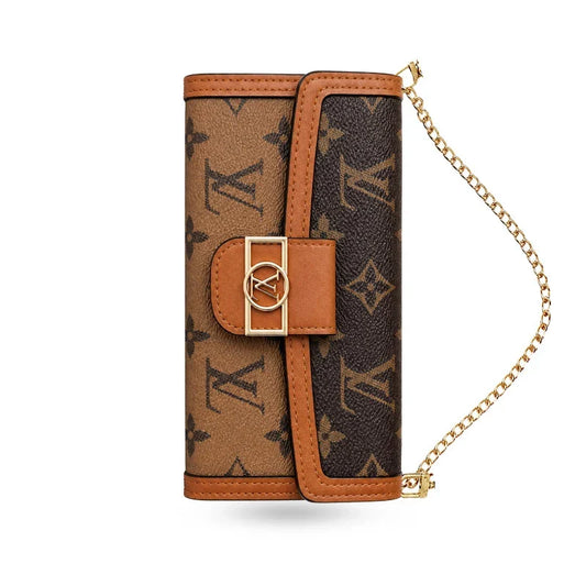 Luxury Leather Monogram iPhone Case With Flip Wallet And Crossbody Strap