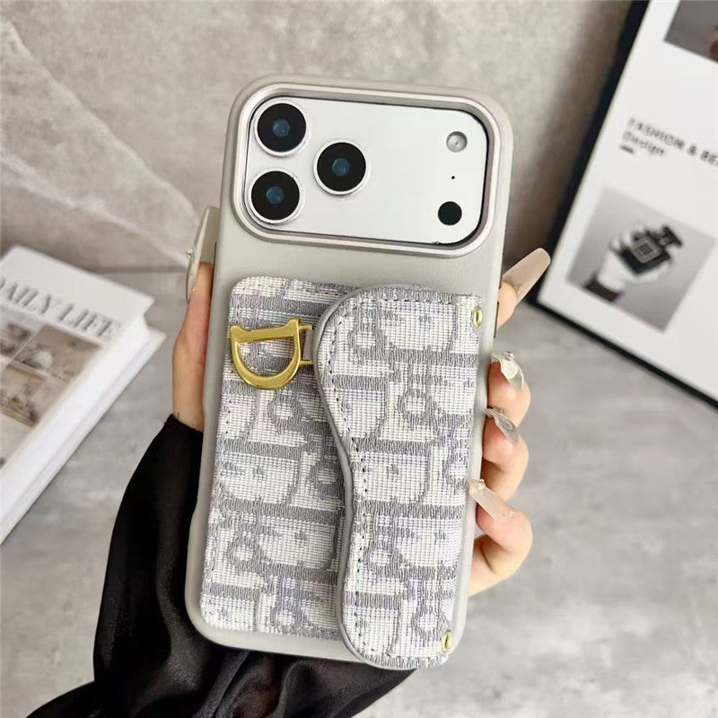 Dior Leather Phone Case With Card Holder For iPhone 17/ 16 / 15/ 14
