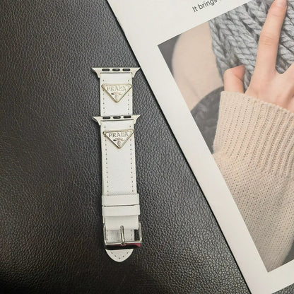 Double Triangle Monogram Label Leather Apple Watch Band Roxy New