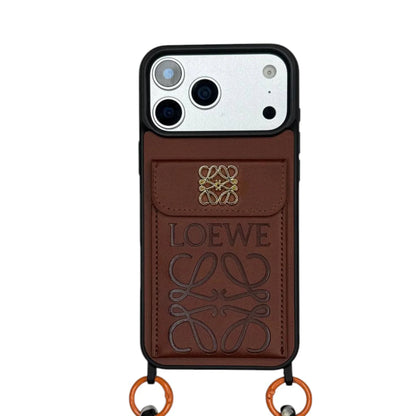 LW Embossed Leather Wallet Case with Crossbody Lanyard Strap for iPhone 12-18 Pro & Pro Max