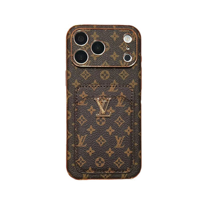 Elegant LV Leather iPhone Case with Card Holder For iPhone 13-18 Pro & Pro Max