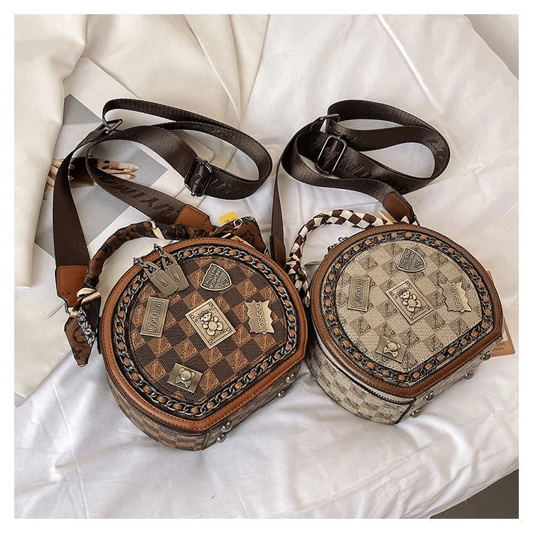 Purse Fashion Retro Bear Badge Print Leather Roxy New