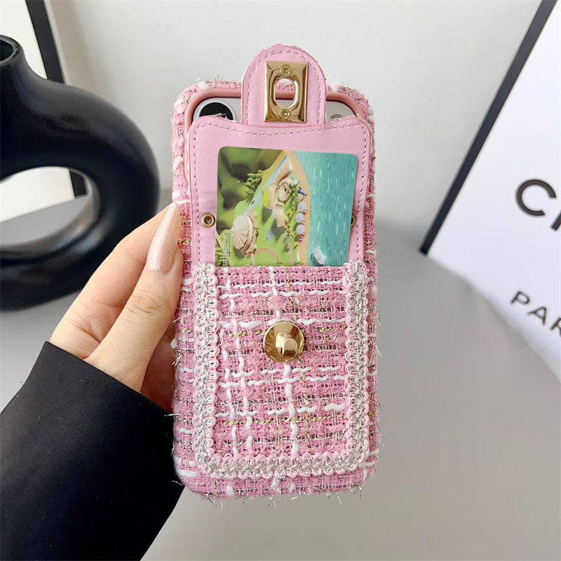 Luxury Tweed Designer iPhone Case | Classic Purse Style with Scarf Chain