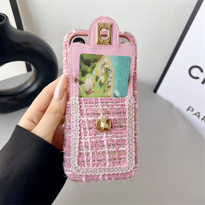 Luxury Tweed Designer Phone Case Classic Purse Style with Scarf Chain