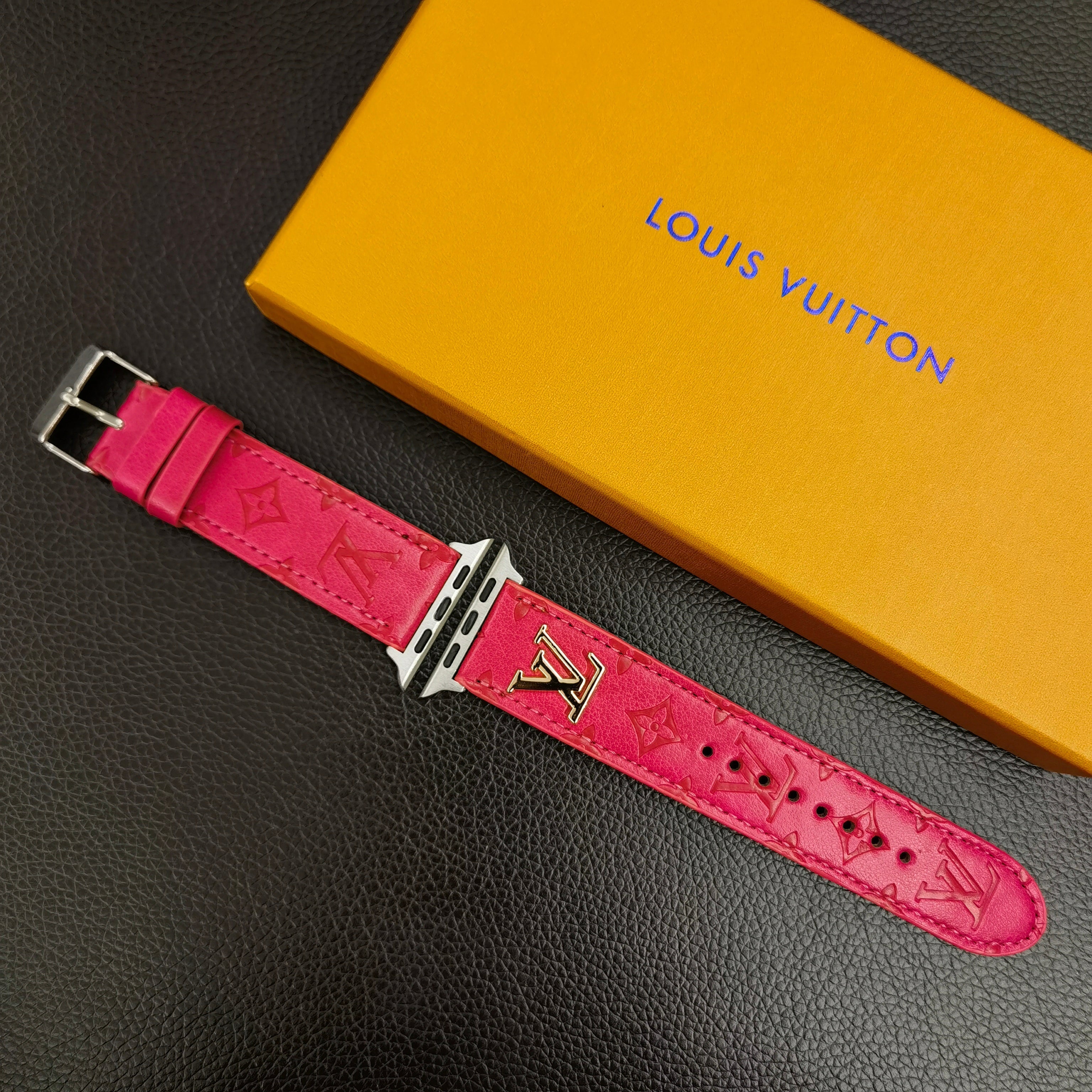 BAND METAL LOGO 3D EMBOSSED MONOGRAM LEATHER APPLE WATCH Roxy New