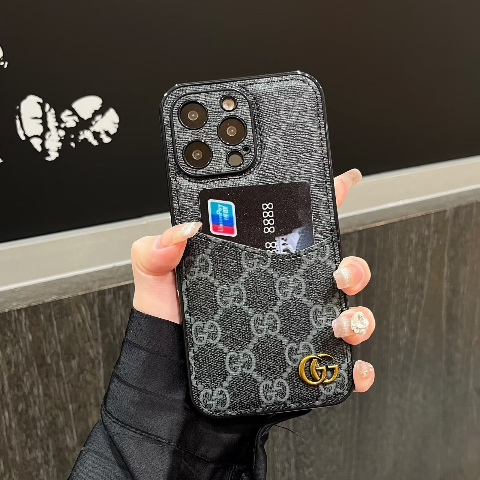 CLASSIC CANVAS LEATHER MONOGRAM BACK CARD APPLE PHONE CASE Roxy New 2