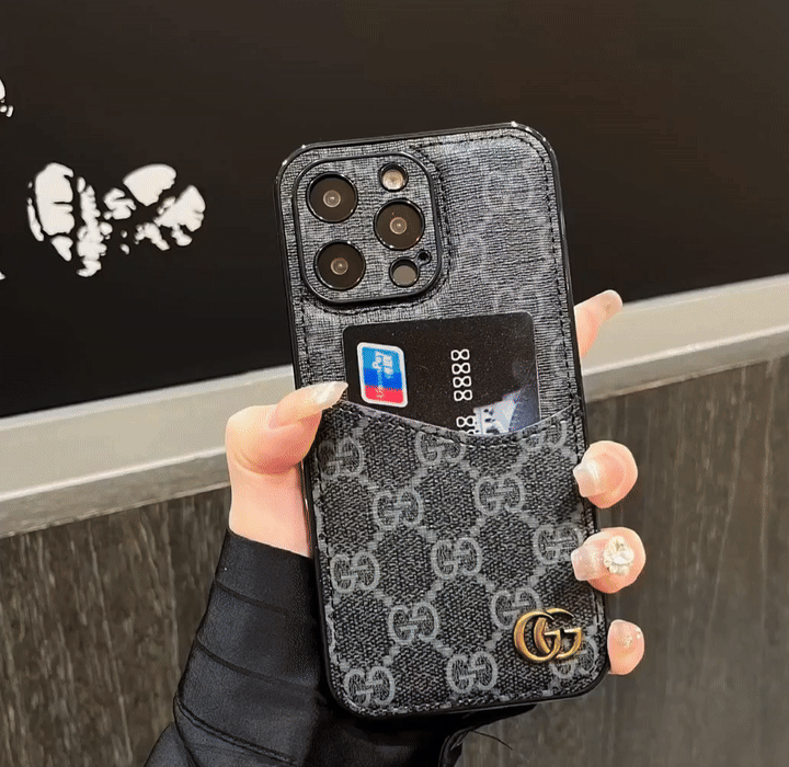 CLASSIC CANVAS LEATHER MONOGRAM BACK CARD APPLE PHONE CASE Roxy New 2