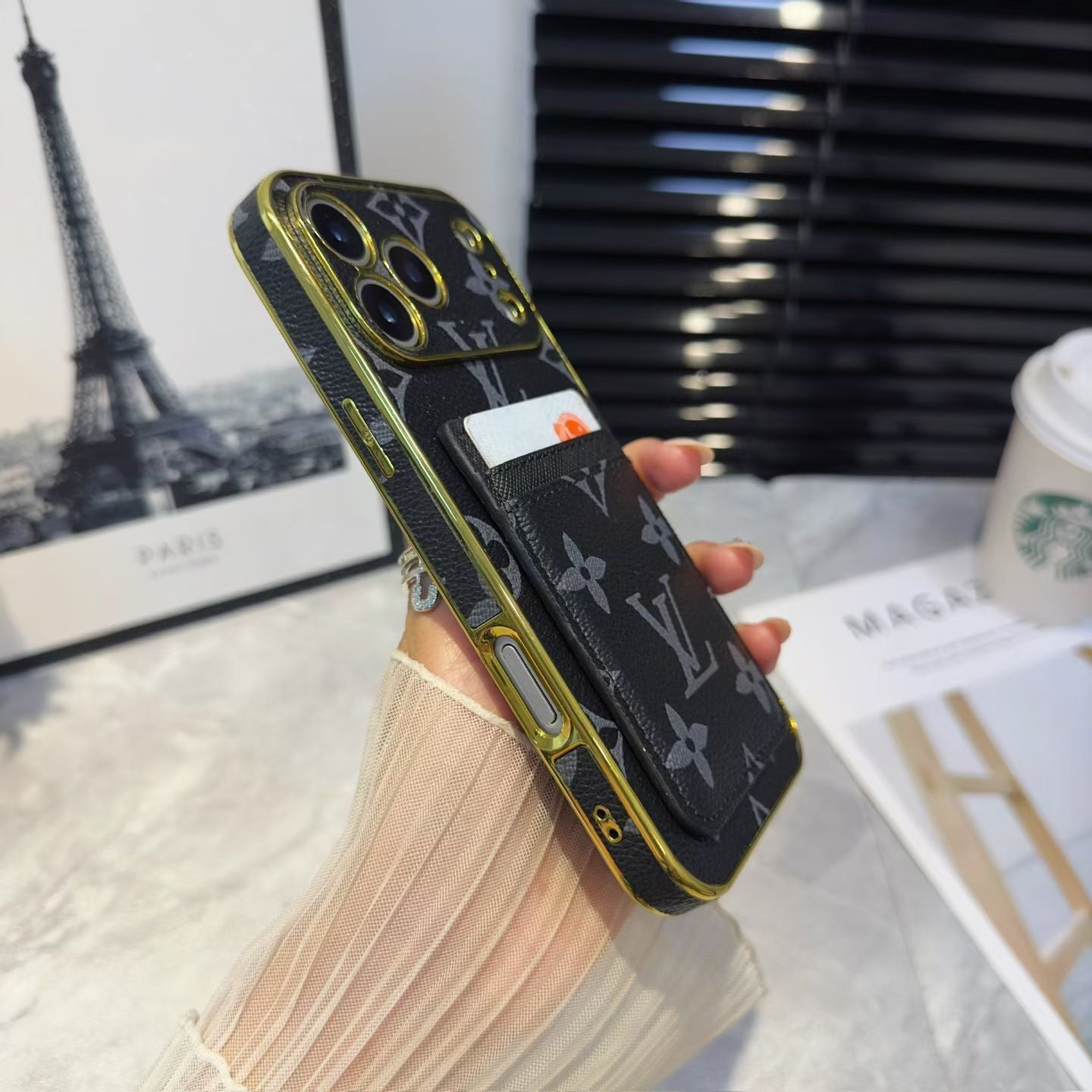 Lv Luxury Phone Case with Card Holder For iPhone 12-17 Series