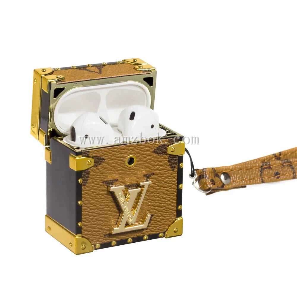 LUXURY 3D SQUARE APPLE AIRPODS LEATHER CASE Roxy New