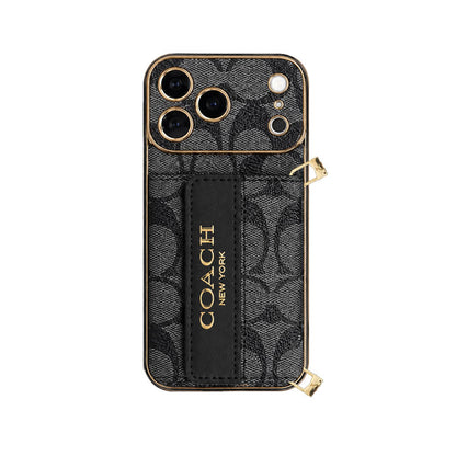 Premium Leather Coach Phone Case with Wallet and Strap for iPhone 12-18 Pro & Pro Max