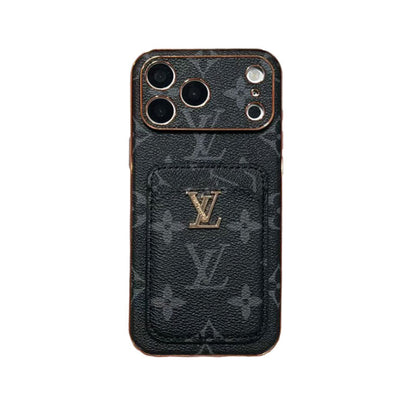 Elegant LV Leather iPhone Case with Card Holder For iPhone 13-18 Pro & Pro Max
