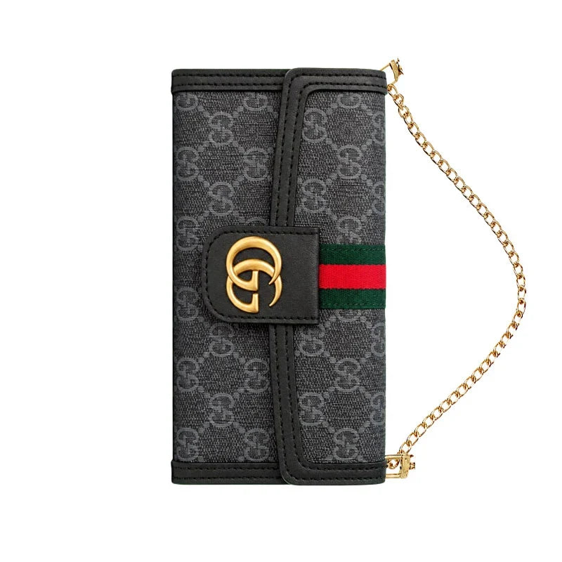 Classic Leather GG iPhone Case with Flip Wallet and Crossbody Strap For iPhone 12-18 Pro & Pro Max