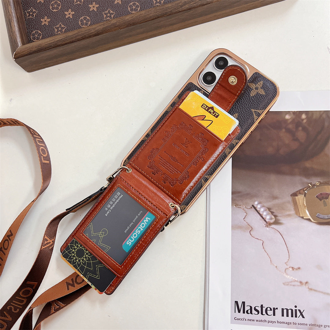 LUXURY ELECTROPLATING MONOGRAM CARD HOLDER CROSSBODY IPHONE CASE theroxymob