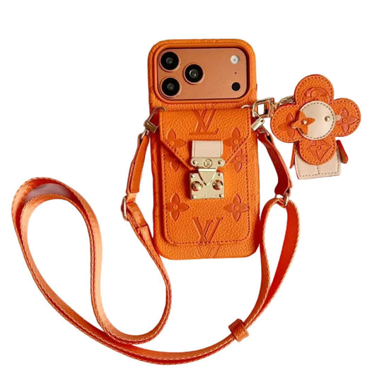 Luxury Monogram Crossbody iPhone Case with Detachable Wallet 13-18 Pro & Pro Max