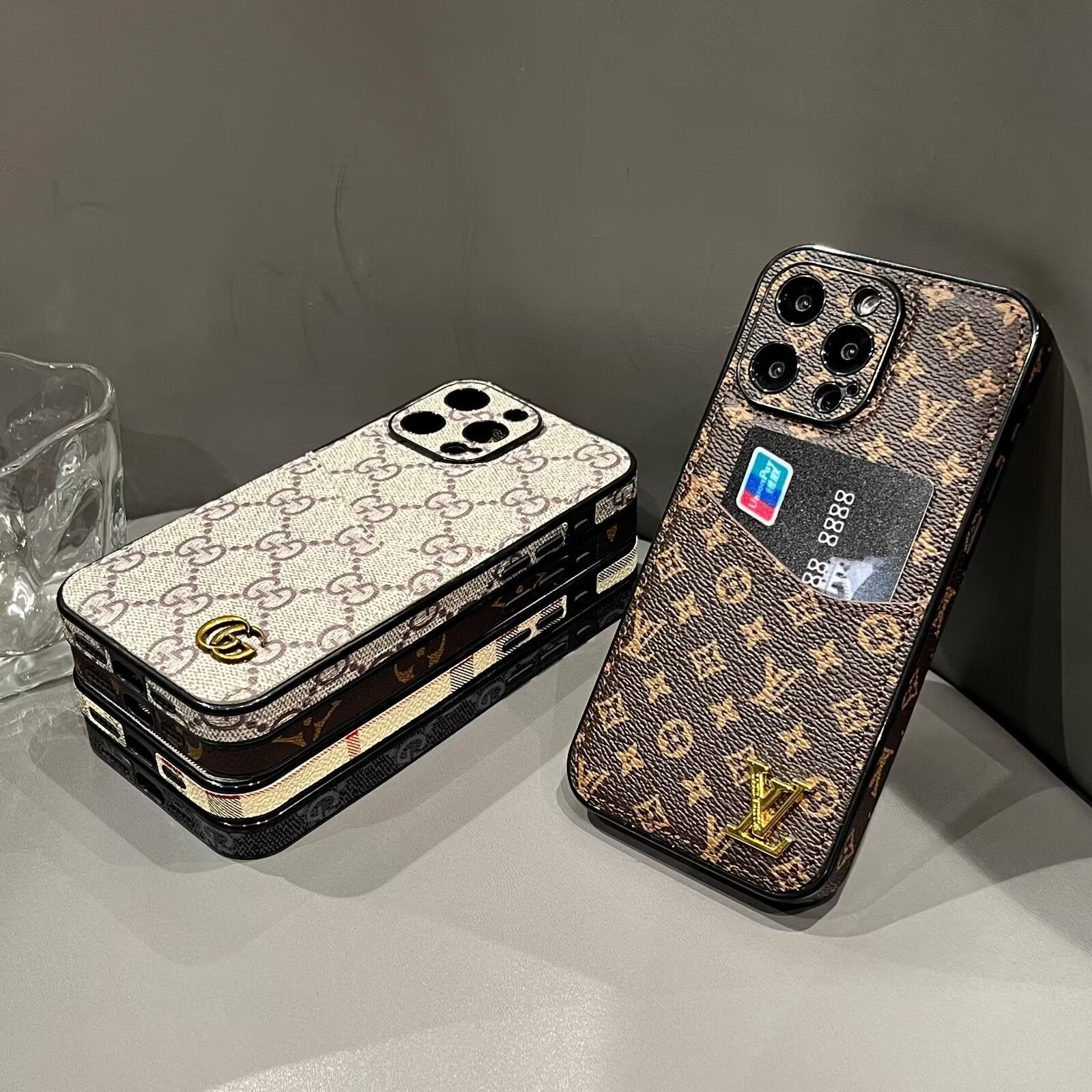 CLASSIC CANVAS LEATHER MONOGRAM BACK CARD APPLE PHONE CASE Roxy New 2