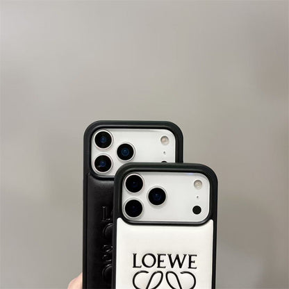 Luxury Loewe-Inspired Leather iPhone Case with Embossed Anagram Logo