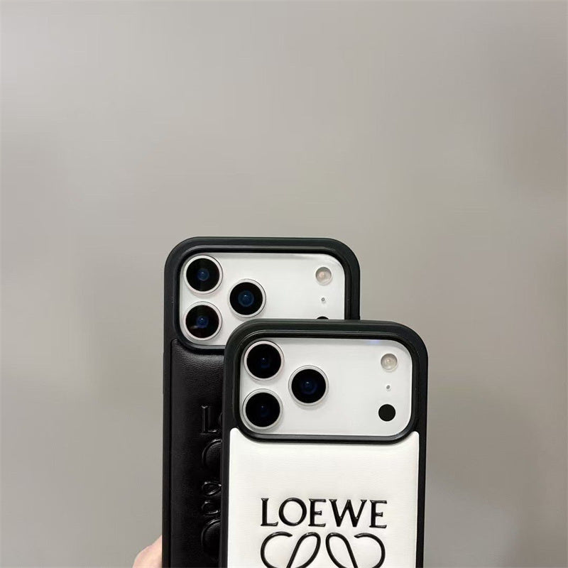 Luxury Loewe-Inspired Leather iPhone Case with Embossed Anagram Logo